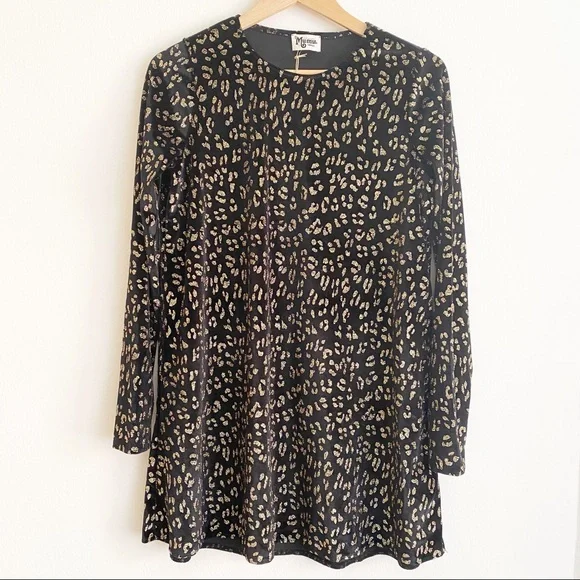 Show Me Your MuMu Glitter Cheetah Toby Swing Dress Black Gold S NWT - Picture 2 of 9